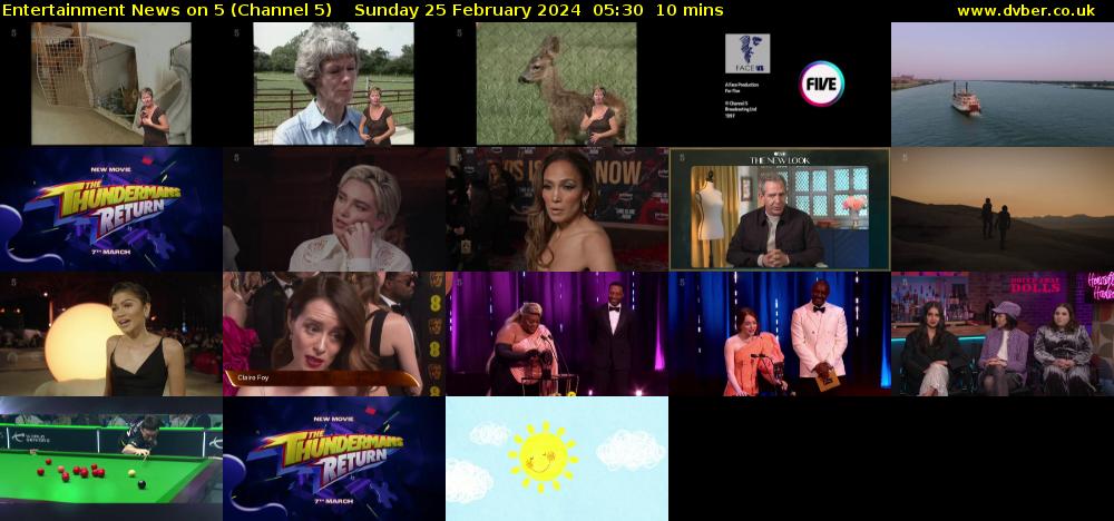 Entertainment News on 5 (Channel 5) Sunday 25 February 2024 05:30 - 05:40