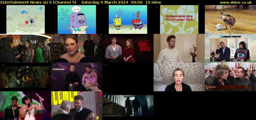 Entertainment News on 5 (Channel 5) Saturday 9 March 2024 09:00 - 09:10