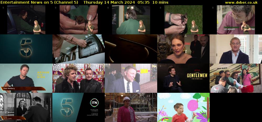 Entertainment News on 5 (Channel 5) Thursday 14 March 2024 05:35 - 05:45
