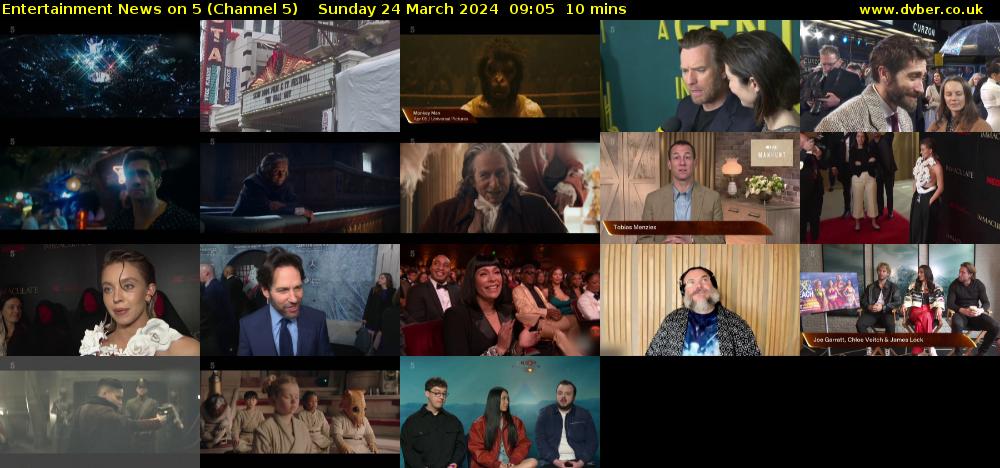 Entertainment News on 5 (Channel 5) Sunday 24 March 2024 09:05 - 09:15
