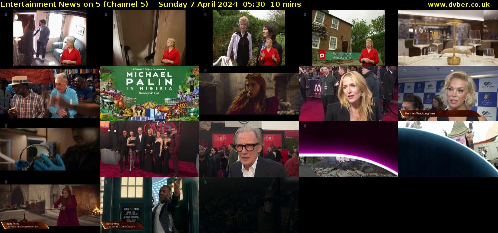 Entertainment News on 5 (Channel 5) Sunday 7 April 2024 05:30 - 05:40
