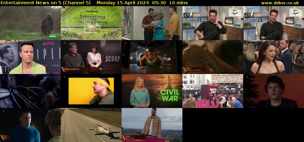 Entertainment News on 5 (Channel 5) Monday 15 April 2024 05:30 - 05:40
