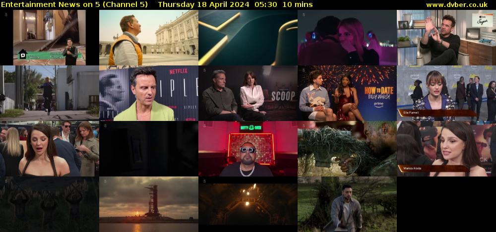 Entertainment News on 5 (Channel 5) Thursday 18 April 2024 05:30 - 05:40