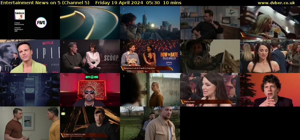 Entertainment News on 5 (Channel 5) Friday 19 April 2024 05:30 - 05:40