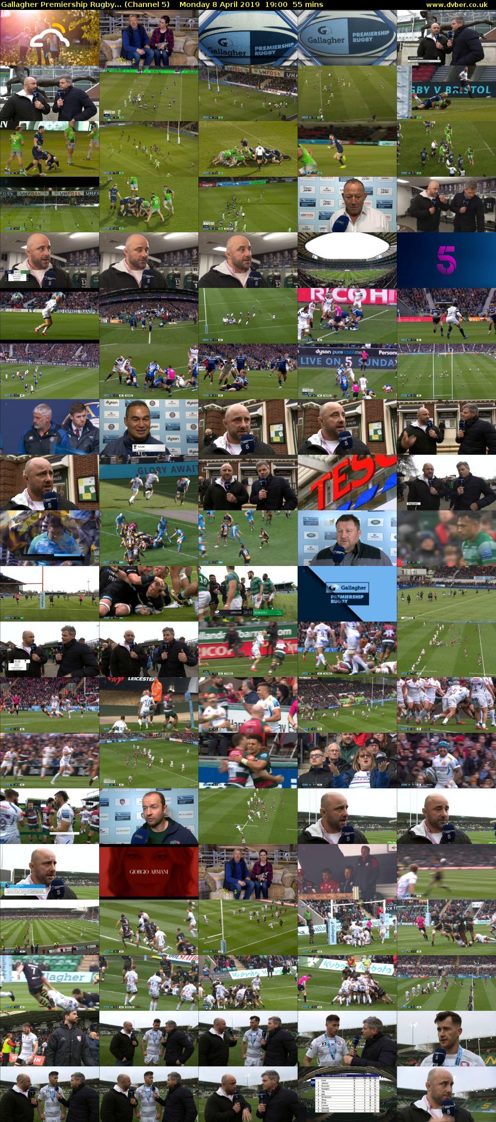 Gallagher Premiership Rugby... (Channel 5) Monday 8 April 2019 19:00 - 19:55