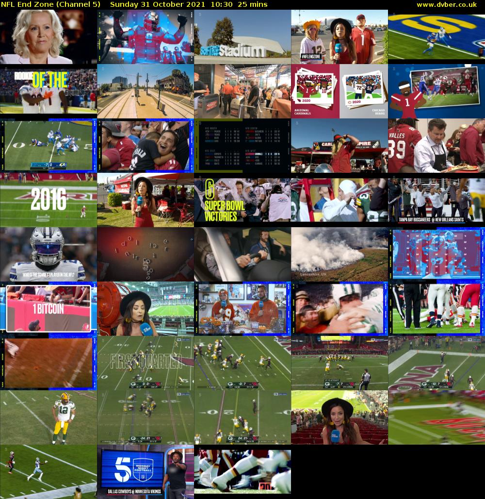 NFL End Zone (Channel 5) Sunday 31 October 2021 10:30 - 10:55