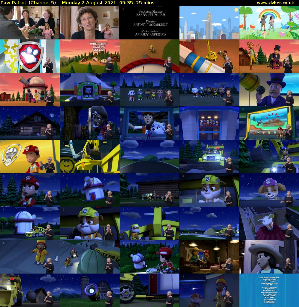 Paw Patrol  (Channel 5) Monday 2 August 2021 05:35 - 06:00