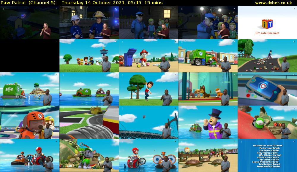 Paw Patrol  (Channel 5) Thursday 14 October 2021 05:45 - 06:00