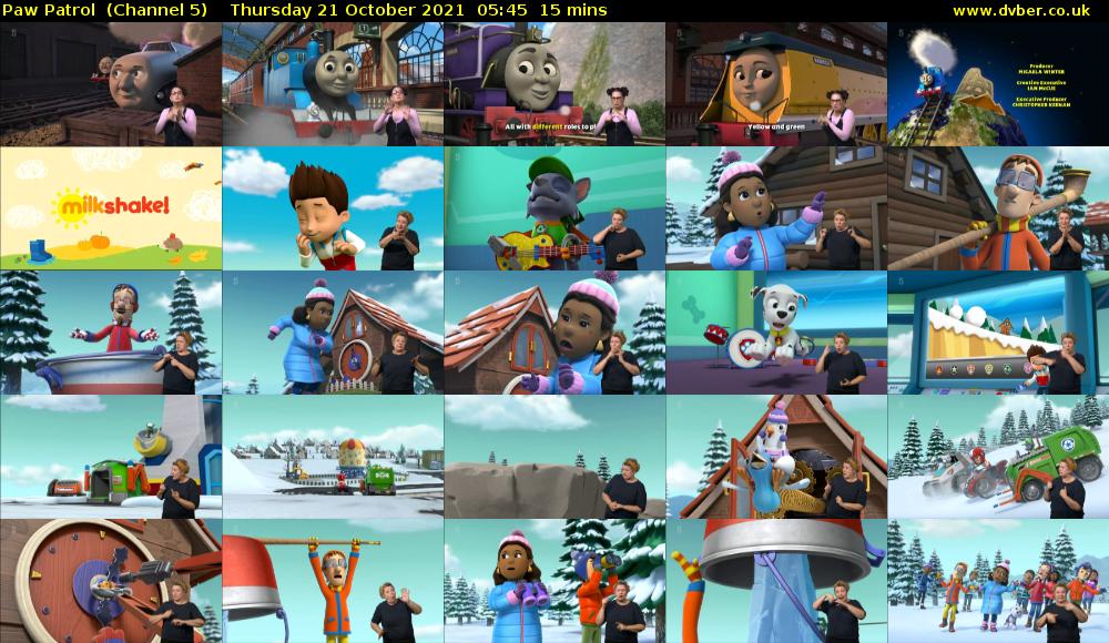 Paw Patrol  (Channel 5) Thursday 21 October 2021 05:45 - 06:00