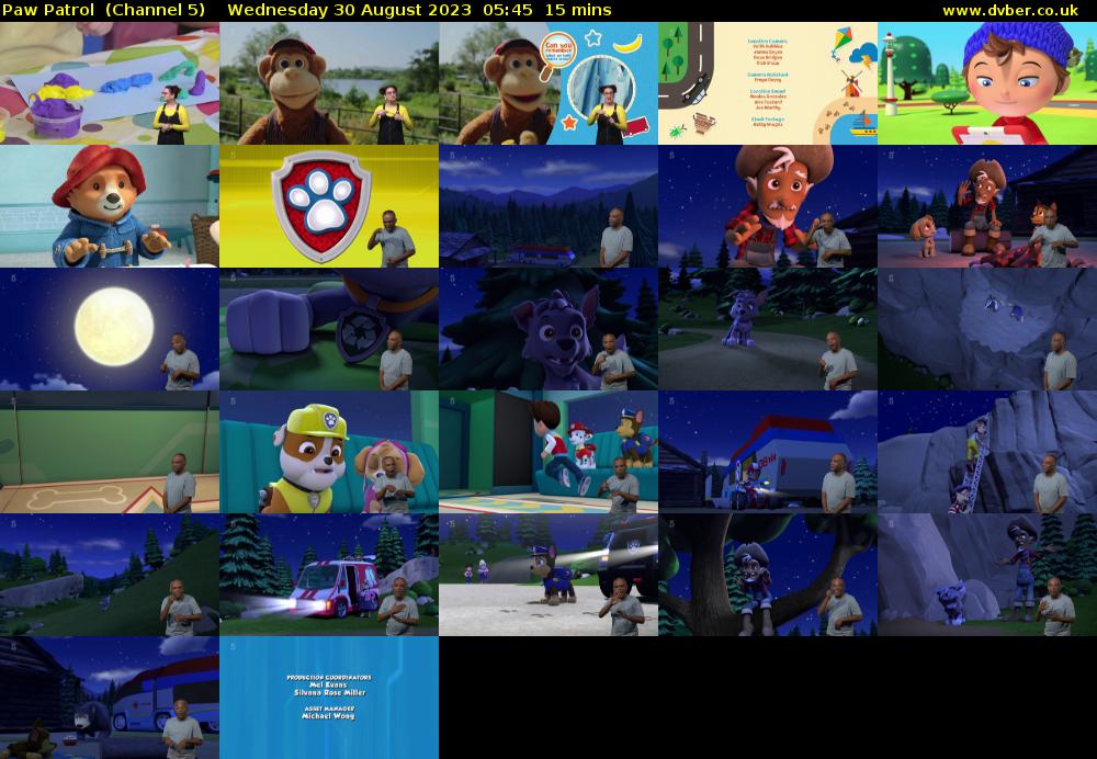 Paw Patrol  (Channel 5) Wednesday 30 August 2023 05:45 - 06:00