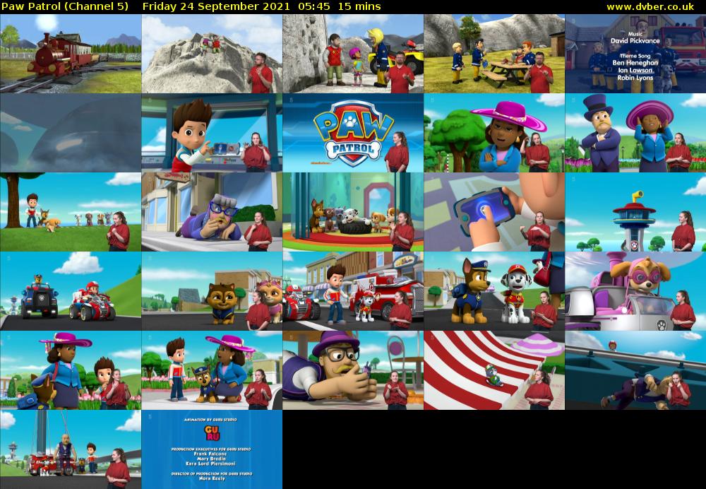 Paw Patrol (Channel 5) Friday 24 September 2021 05:45 - 06:00