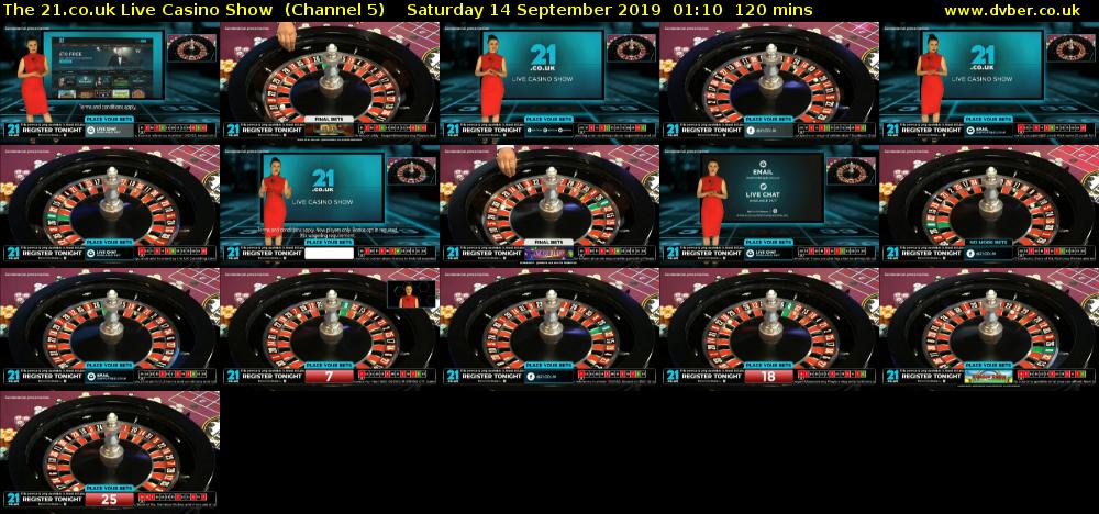 The 21.co.uk Live Casino Show  (Channel 5) Saturday 14 September 2019 01:10 - 03:10