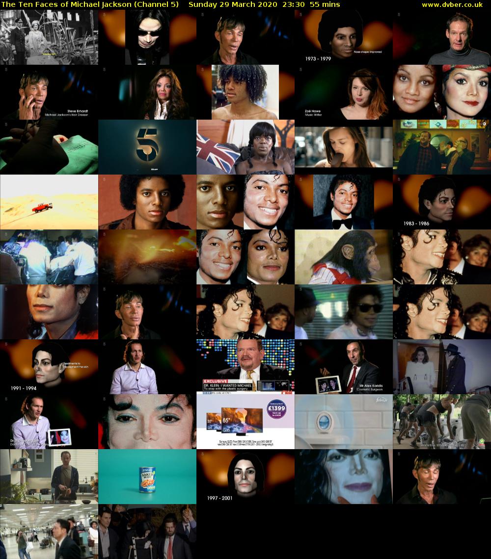 The Ten Faces of Michael Jackson (Channel 5) Sunday 29 March 2020 23:30 - 00:25