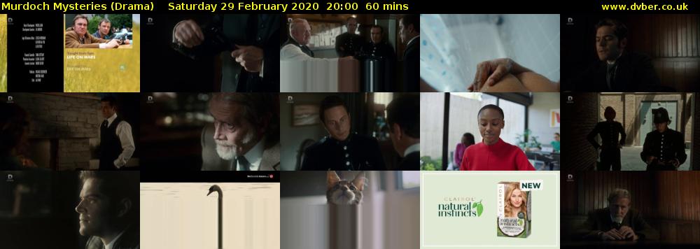 Murdoch Mysteries (Drama) Saturday 29 February 2020 20:00 - 21:00