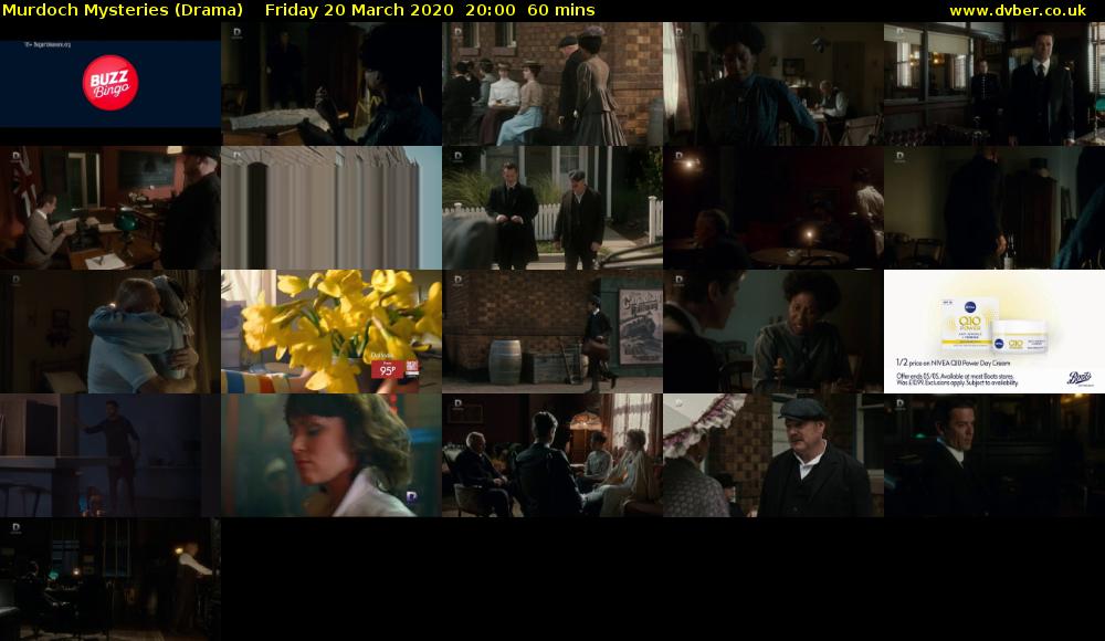 Murdoch Mysteries (Drama) Friday 20 March 2020 20:00 - 21:00