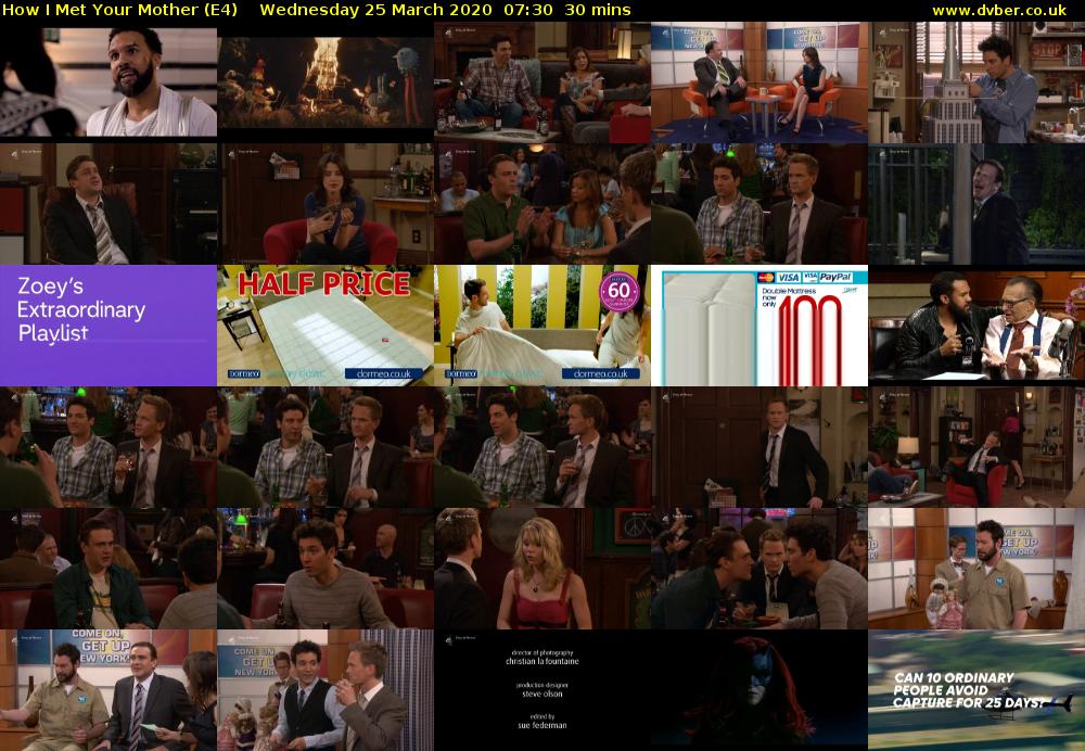 How I Met Your Mother (E4) Wednesday 25 March 2020 07:30 - 08:00