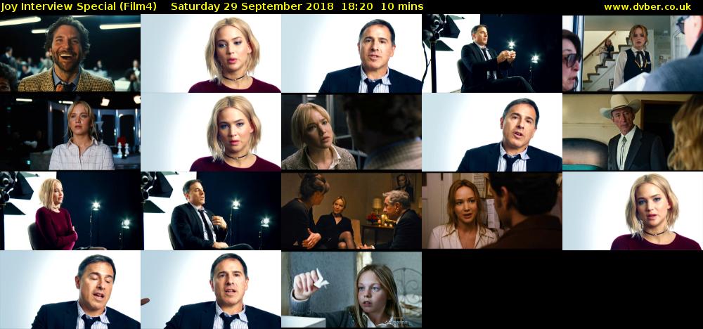 Joy Interview Special (Film4) Saturday 29 September 2018 18:20 - 18:30
