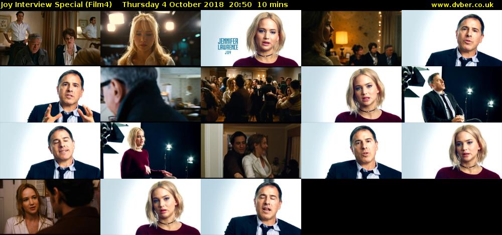 Joy Interview Special (Film4) Thursday 4 October 2018 20:50 - 21:00