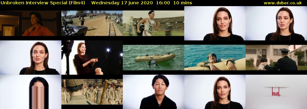 Unbroken Interview Special (Film4) Wednesday 17 June 2020 16:00 - 16:10