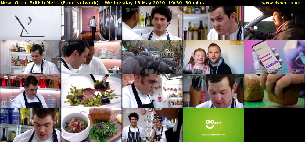 Great British Menu (Food Network) Wednesday 13 May 2020 19:30 - 20:00