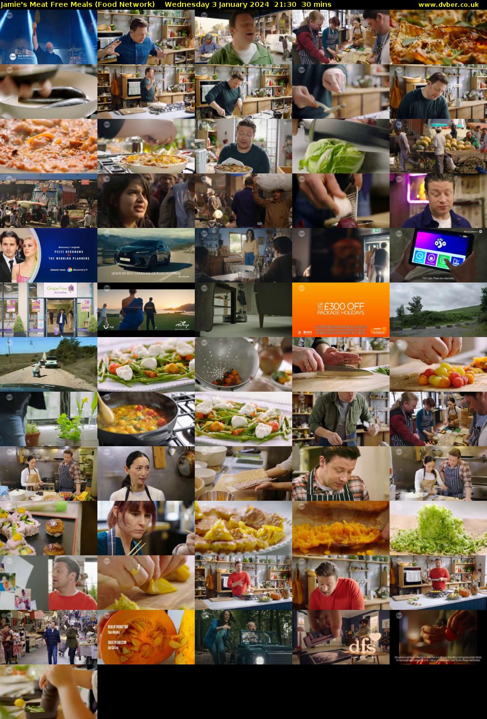 Jamie's Meat Free Meals (Food Network) Wednesday 3 January 2024 21:30 - 22:00