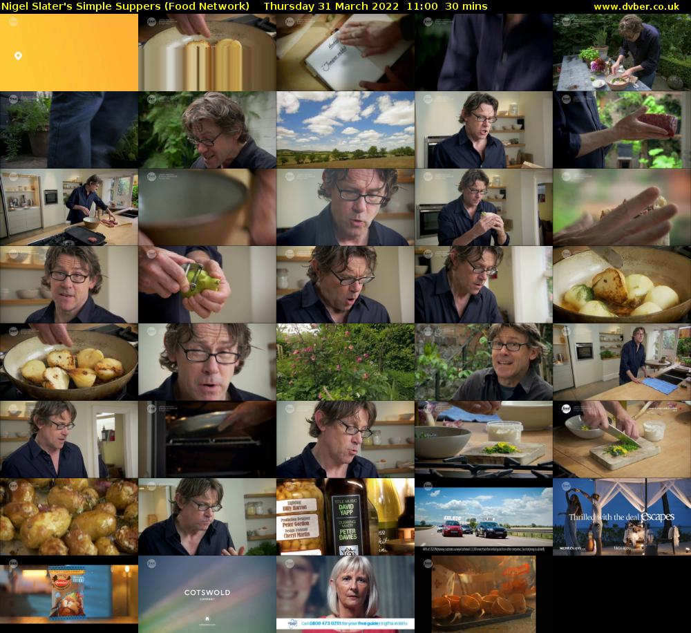 Nigel Slater's Simple Suppers (Food Network) Thursday 31 March 2022 11:00 - 11:30