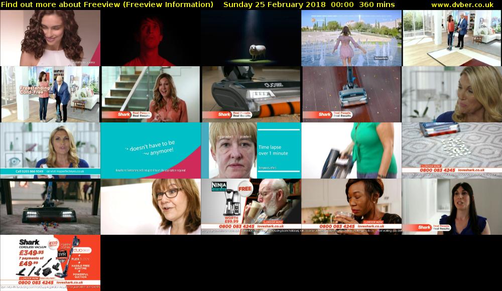 Find out more about Freeview (Freeview Information) Sunday 25 February 2018 00:00 - 06:00