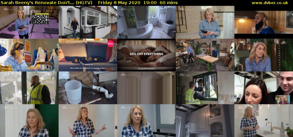 Sarah Beeny's Renovate Don't... (HGTV) Friday 8 May 2020 19:00 - 20:00