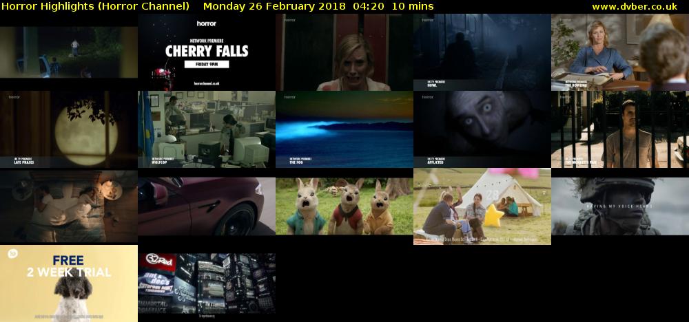 Horror Highlights (Horror Channel) Monday 26 February 2018 04:20 - 04:30