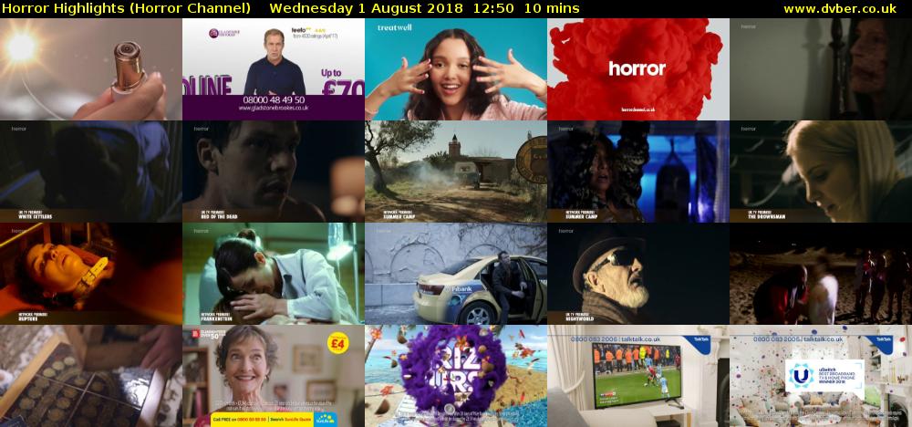 Horror Highlights (Horror Channel) Wednesday 1 August 2018 12:50 - 13:00
