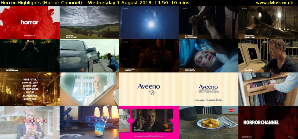 Horror Highlights (Horror Channel) Wednesday 1 August 2018 14:50 - 15:00