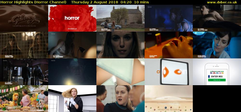 Horror Highlights (Horror Channel) Thursday 2 August 2018 04:20 - 04:30