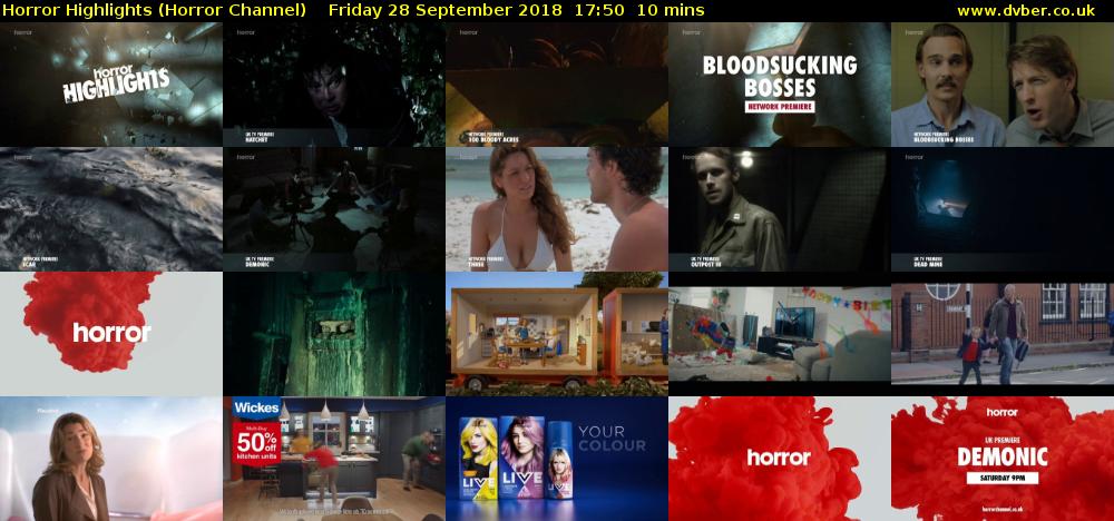 Horror Highlights (Horror Channel) Friday 28 September 2018 17:50 - 18:00