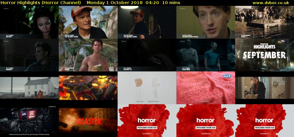 Horror Highlights (Horror Channel) Monday 1 October 2018 04:20 - 04:30