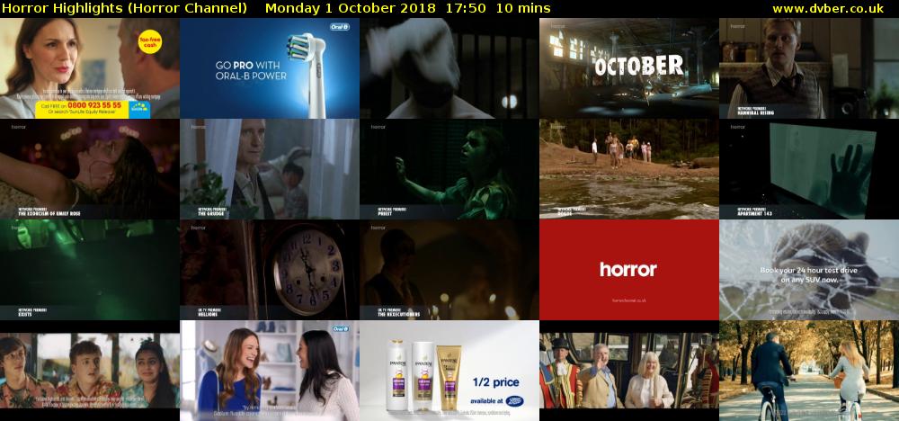 Horror Highlights (Horror Channel) Monday 1 October 2018 17:50 - 18:00