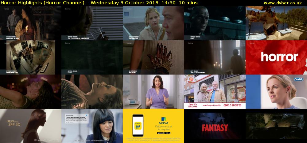 Horror Highlights (Horror Channel) Wednesday 3 October 2018 14:50 - 15:00
