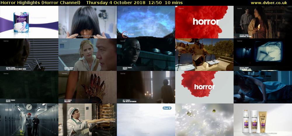 Horror Highlights (Horror Channel) Thursday 4 October 2018 12:50 - 13:00