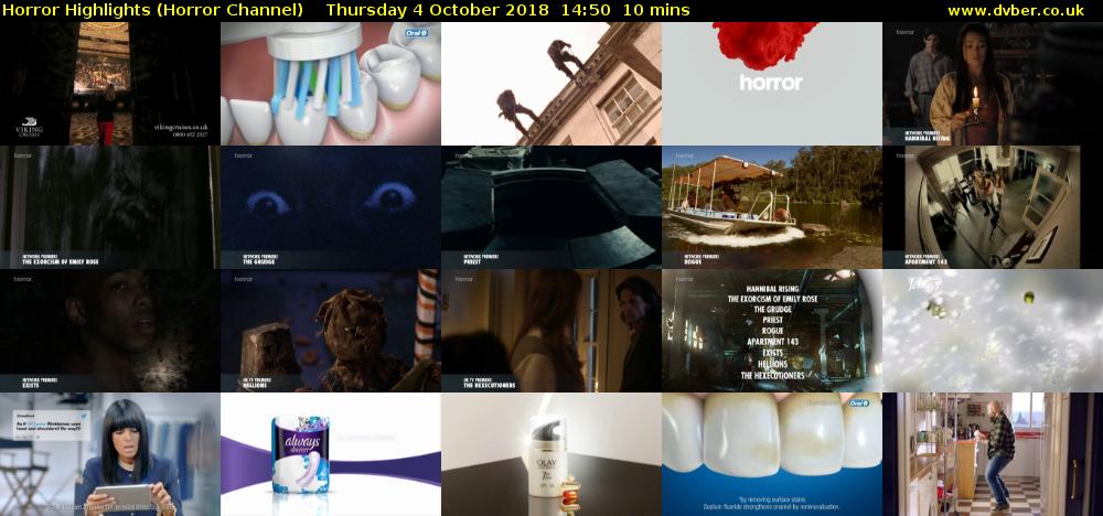 Horror Highlights (Horror Channel) Thursday 4 October 2018 14:50 - 15:00