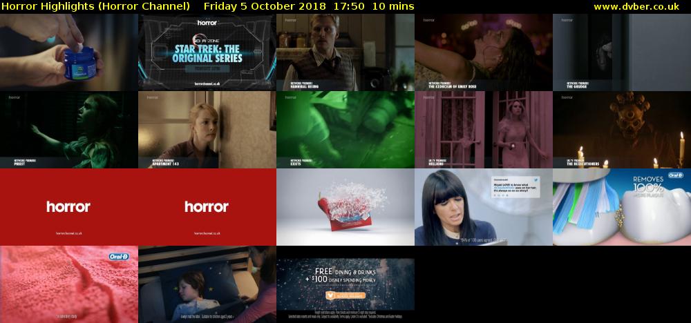 Horror Highlights (Horror Channel) Friday 5 October 2018 17:50 - 18:00