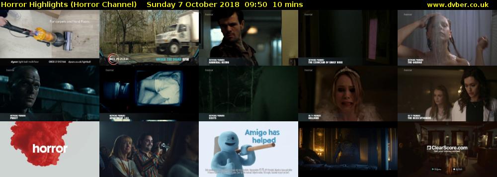 Horror Highlights (Horror Channel) Sunday 7 October 2018 09:50 - 10:00