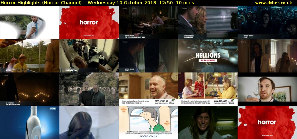 Horror Highlights (Horror Channel) Wednesday 10 October 2018 12:50 - 13:00