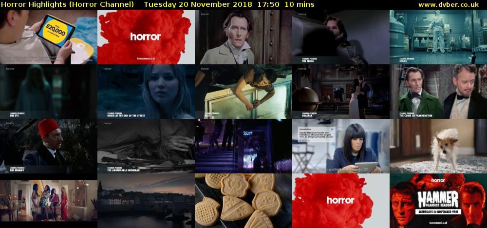 Horror Highlights (Horror Channel) Tuesday 20 November 2018 17:50 - 18:00