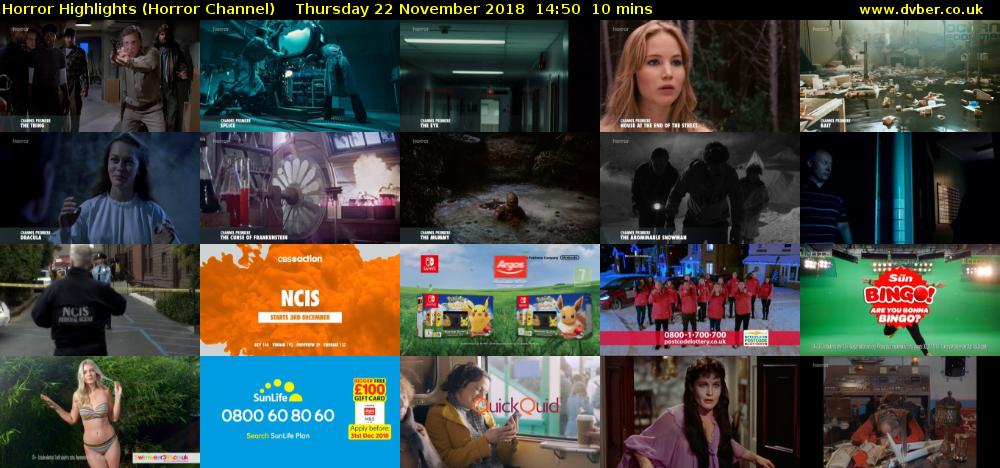Horror Highlights (Horror Channel) Thursday 22 November 2018 14:50 - 15:00