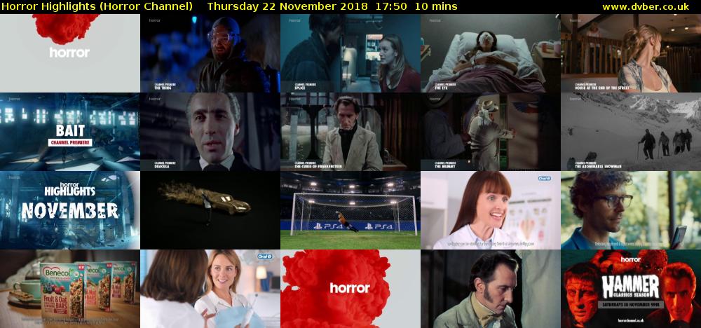 Horror Highlights (Horror Channel) Thursday 22 November 2018 17:50 - 18:00