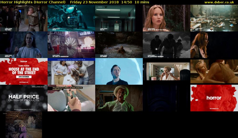 Horror Highlights (Horror Channel) Friday 23 November 2018 14:50 - 15:00