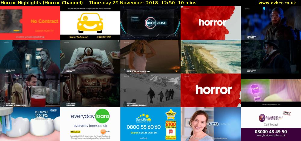 Horror Highlights (Horror Channel) Thursday 29 November 2018 12:50 - 13:00