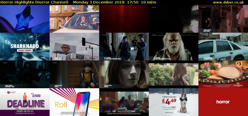 Horror Highlights (Horror Channel) Monday 3 December 2018 17:50 - 18:00