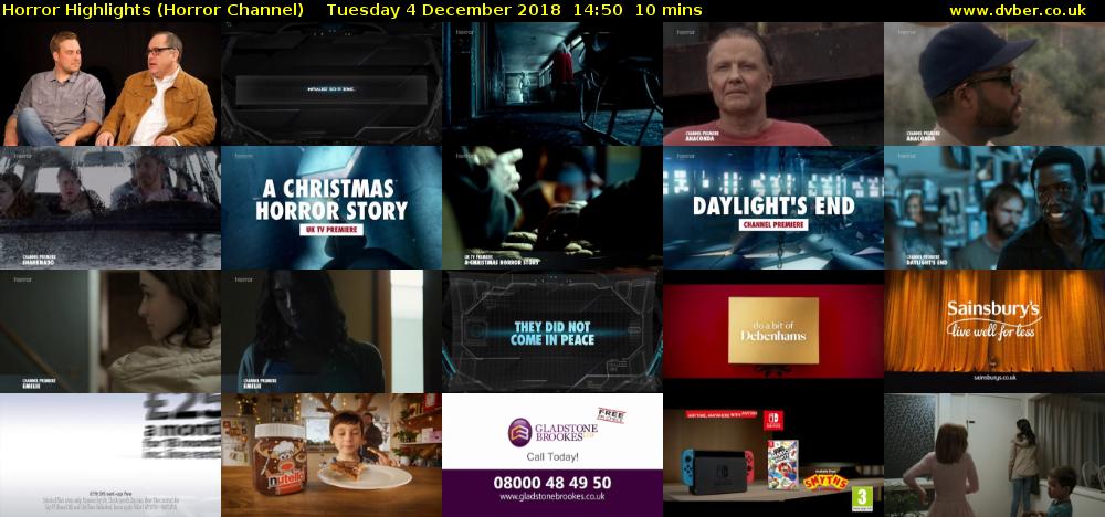 Horror Highlights (Horror Channel) Tuesday 4 December 2018 14:50 - 15:00