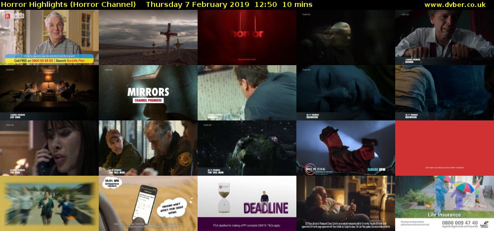 Horror Highlights (Horror Channel) Thursday 7 February 2019 12:50 - 13:00