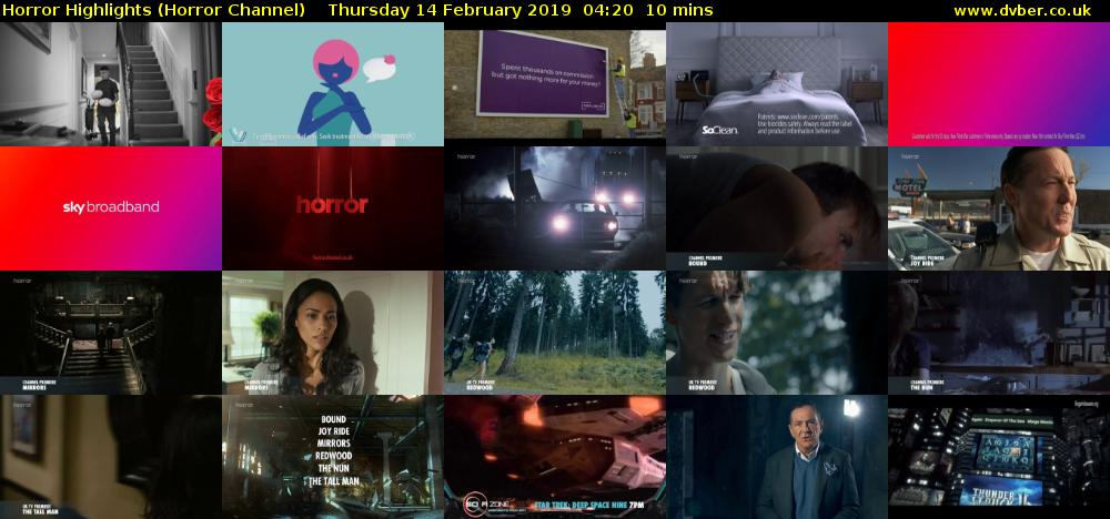 Horror Highlights (Horror Channel) Thursday 14 February 2019 04:20 - 04:30